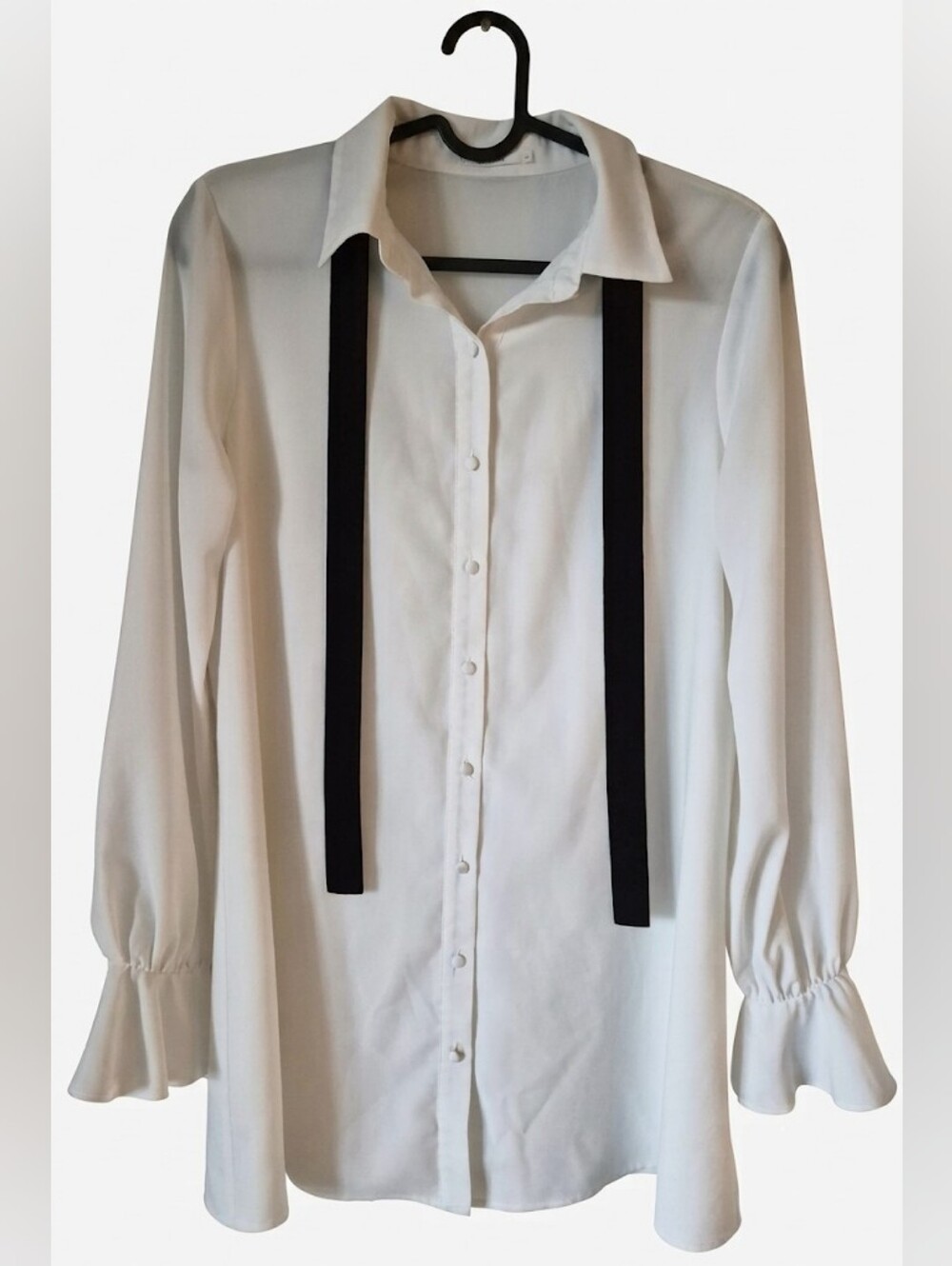 Tularosa White Button-Down Shirt Tie Front Bell Sleeves - Women's Small